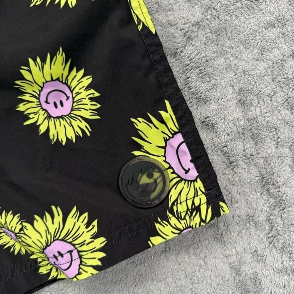 Neff Mens Happy Bloom Graphic Swim Shorts All Over Print Pull On Elastic Waist